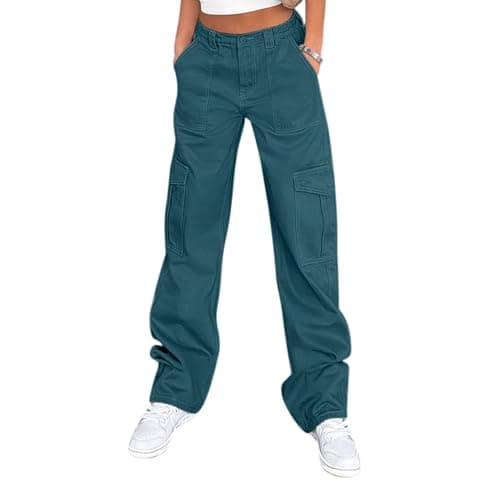 Lepunuo Cargo Pants for Women High Waisted Casual Pants Baggy Stretchy Wide Leg Y2K Streetwear with 6 Pockets Coral Blue - Image 1