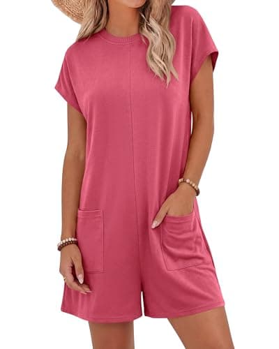 BTFBM Rompers for Women Summer 2026 Casual Dressy One Piece Shorts Tshirt Pants Jumpsuit Beach Vacation Clothes Outfit(Pink, Large) - Image 1