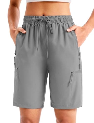 Cyasundent Women's 9" Hiking Cargo Shorts Lightweight Stretch Quick Dry Athletic Golf Summer Bermuda Shorts for Women (Light Grey_XXXL) - Image 1