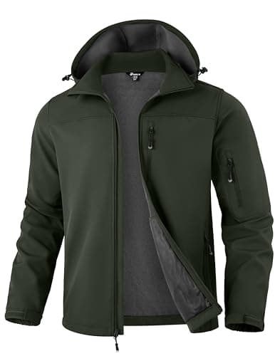 Pudolla Men's Softshell Jacket Fleece Lined Water Resistant Hooded Winter Coats for Men Outdoor Work Hiking with Pockets(Army Green Large) - Image 1