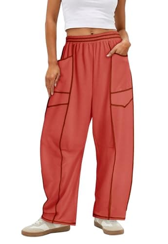 Magritta Women's Y2K Pants Casual Wide Leg Baggy Palazzo Pants with Elastic Waist and Pockets Coral Medium - Image 1