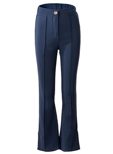 blibean Girls Uniform Pants Teen Girl Flare Dress Pant Little Kids Wide Leg Bell Bottoms Tween School High Waisted Elastic Clothes Junior Bootcut Pockets Slacks Size 6-7 Years Old Deep Blue - Image 1