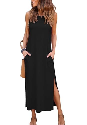 RUMIA Summer Dresses for Women 2026 Casual Sleeveless Long Maxi Dress with Pockets Black S - Image 1