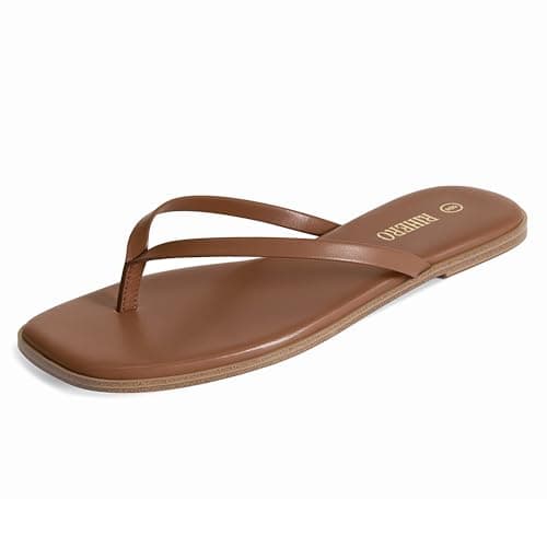 Rihero Women’s Flip Flops Comfortable Leather Summer Thong Sandals Slip On Walking Slide Sandals - Image 1