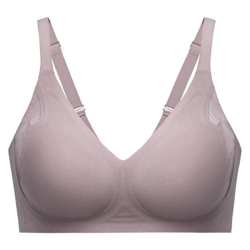 Angelhood Bra for Women No Underwire Seamless Full Coverage Bralettes Lace Edge Ultra Comfort Support T-Shirt Bra Push Up Coffee - Image 1