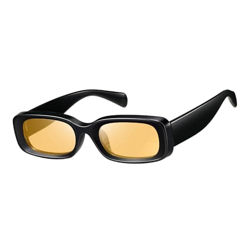 kimorn Retro Rectangle Sunglasses for Women Men Thick Frame Sun Glasses UV Protection Shades K1703 (Black/Orange) - Image 1
