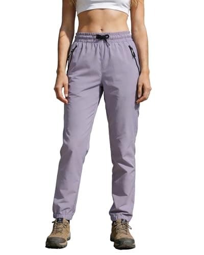 Womens Hiking Pants Waterproof Lightweight Quick Dry Sweatpants Joggers Elastic Waist Drawstring UPF 50+ Cargo Work Casual Athletic Lounge Jogging Purple S - Image 1