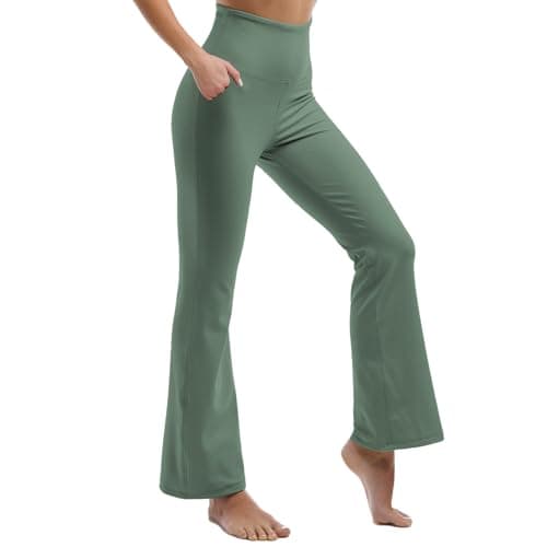 Ipletix Flare Leggings for Women, High Waisted Yoga Pants with Pockets for Women Forest Green - Image 1