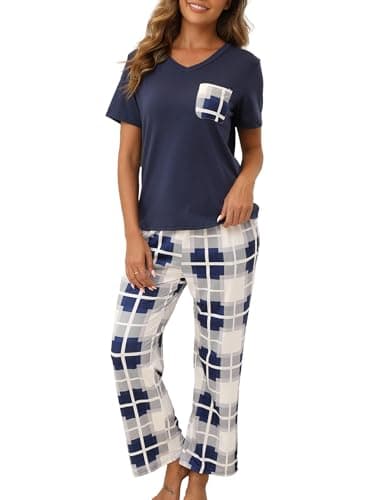 Luwnlorder Womens Pajama Sets 2 Piece Short Sleeve Pjs Tops and Long Pants Sleepwear Lounge Set with Pocket, Royal Blue, XX-Large - Image 1