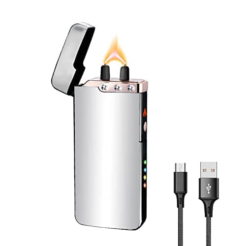 Electric Lighter Rechargeable, RSBYE USB Lighter with LED Battery Indicator Plasma Flame Lighters Windproof Great for Candles, Camping, and Home (Ice Silver) - Image 1