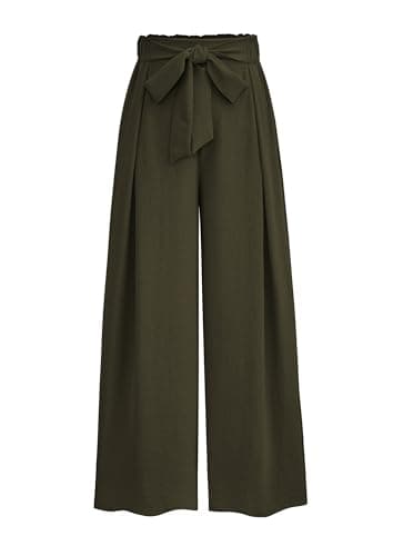 PRETTYGARDEN Women's Wide Leg Work Pants Business Casual High Waisted Loose Palazzo Trouser Summer Clothes (Army Green,Small) - Image 1