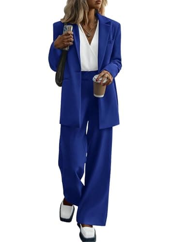KIRUNDO Women Suits 2 Piece Set Business Casual Dressy Oversized Blazer Jacket and Wide Leg Dress Pantsuits Formal Outfits(Royal Blue, XX-Large) - Image 1