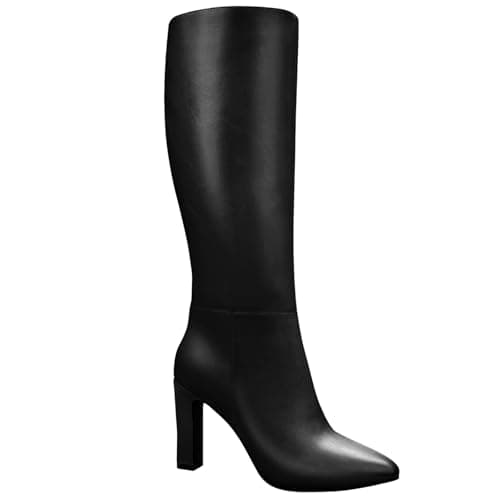 Quorvash Knee High Boots for Women - Long Elastic Faux Leather Tall Boots for Women Mid Block Heel Pointed Toe with Side Zipper Fall Winter Black Size 8.5 - Image 1
