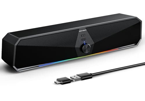 SENZER CS30 Bluetooth Computer Speakers for Desktop, USB Plug & Play PC Speakers with Dynamic LED Light, Stereo Sound Soundbar for Desktop Laptop Monitor (USB-C Adapter Included) - Image 1