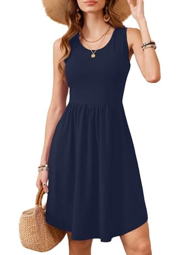 Moodclo Casual Summer Dress Navy Blue XX-Large 2026 Sleeveless Sundress with Pockets U-Neck Cute Lightweight Tank A-Line - Image 1