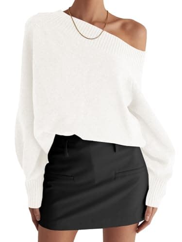 Saodimallsu Womens Off The Shoulder Sweater Long Sleeve Boat Neck Pullover 2025 Casual Trendy Loose Knit Tops White - Image 1