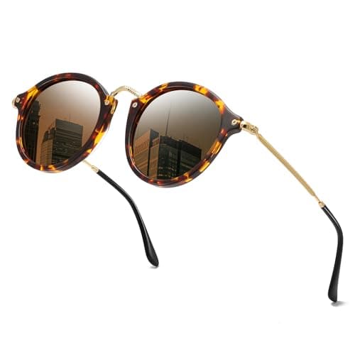 DTIUGUTAE Round Polarized Sunglasses for Women - Vintage Retro Circle Frame TR90 Lightweight UV400 Protection Brown Lens Medium Large Face - Image 1