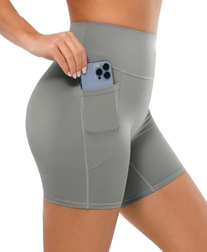 BRXL Buttery Soft Biker Shorts 5" for Women with Pockets No Front Seam High Waist Athletic Volleyball Gym Yoga Spandex A-Grey - Image 1