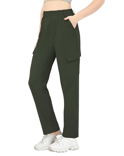 JEKAOYI Womens Hiking Cargo Pants High Waisted Lightweight Quick Dry Joggers with 4 Pockets for Outdoor Travel Army Green - Image 1