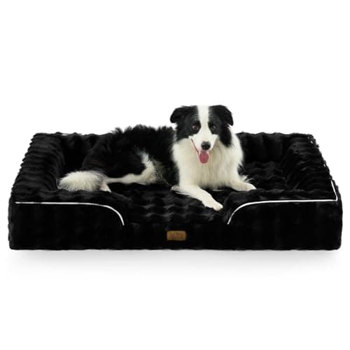 COZY KISS Orthopedic Dog Bed for Extra Large Dog, Soft and Warm Faux Fur Sofa for Giant Pet Up to 150 lbs, Foam Bolster Anti-Slip Couch with Washable Removable Cover, XXL 48x35x8 inch, Black - Image 1