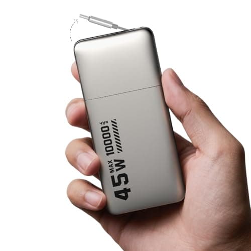 MFish 10000mAh Power Bank, 45W PD Fast Charging Portable Charger with Retractable Built-in USB-C Cable, Dual USB-C Output, LED Percent Display, Flight-Approved Travel Battery Pack for iPhone 17/16