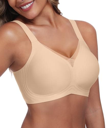 Kinnette Women's Wireless Bras Full Coverage V Mesh Padded Bralette No Underwire Seamless Comfortable Everyday Bra (Light Nude, M) - Image 1