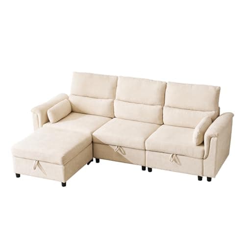 103" Modular Sectional Sofa, L Shaped Modular Sofa with Storage, Comfy Cloud Couch with Movable Ottoman,Deep Seat Sofa with Throw Pillows for Living Room,Chenille,Beige - Image 1