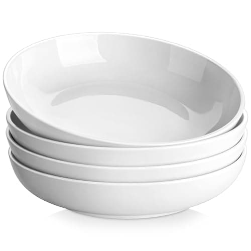MALACASA 10" Large Pasta Bowls, 56 OZ White Salad Bowls Soup Bowls, Porcelain Serving Bowls Set of 4, Large Kitchen Bowl Plates Pasta Plates, Microwave & Dishwasher Safe, Series REGULAR - Image 1