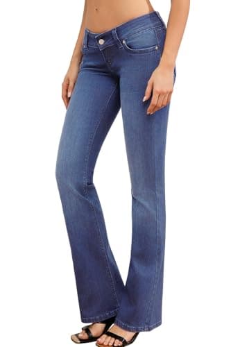 WAISUNZLM Women's Super Low Rise Stretchy Flared Jeans Slim Fit for Flattering Silhouette Bootcut Denim Pants Blue - Image 1