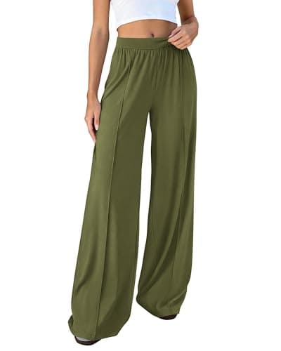 BTFBM Palazzo Pants for Women 2026 Spring Summer Casual Lounge Pants High Waist Flowy Trousers Baggy Wide Leg Pants(Army Green, X-Large) - Image 1