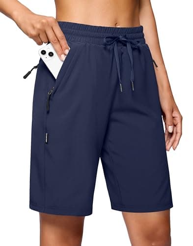 SANTINY Women's 7''/ 9'' Hiking Shorts with 3 Zipper Pockets Lightweight Quick Dry Long Athletic Golf Shorts for Women Casual(Navy_XXL) - Image 1