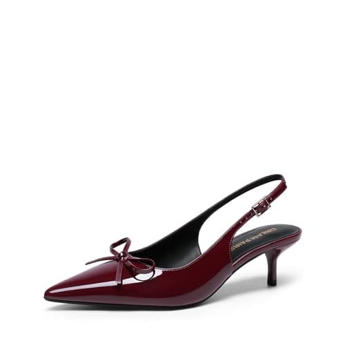 DREAM PAIRS Womens Slingback Kitten Heels, Pointed Toe 2.17 Inch Low Bow Dress Shoes All Day Wear Comfortable Formal Wedding Pumps,Size 9,Burgundy,SDPU26004W - Image 1