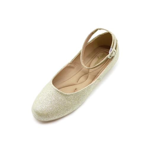 unsylvion Women's Ballet Low Wedge Flats with Round Toe and Ankle Strap Stylish Comfortable Casual Shoes for Work,Office,Business Gold - Image 1