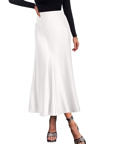 KIRUNDO Women Spring Summer Satin Maxi Skirt 2026 Trendy High Waisted Wedding Cocktail Party Work Silk A-Line Formal Skirts(X-Large, White) - Image 1