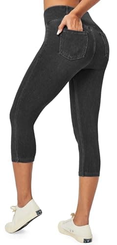 Heathyoga Capri Jeans for Women Stretchy Pull On Jeggings for Women Denim Jean Capris Pants Capri Leggings with Pockets Grey - Image 1
