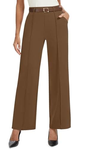 AVAMO Wide Leg Dress Pants for Women Pull On Stretchy Work Pants with Pockets High Elastic Waist Office Business Coffee - Image 1