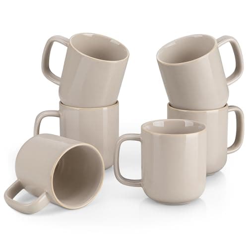 vancasso 16 oz Coffee Mugs Set of 6, Large Ceramic Mug with Handle, Unique Glaze Coffee Cups for Latte, Cappuccino & Hot Cocoa, Dishwasher & Microwave Safe, Gray, Series PLAYA - Image 1