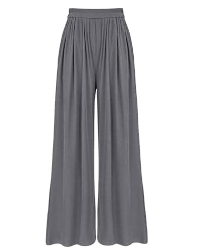 BTFBM Palazzo Pants for Women Spring Summer Clothes 2026 Pockets High Waist Casual Knit Flowy Wide Leg Trousers(Grey, Small) - Image 1