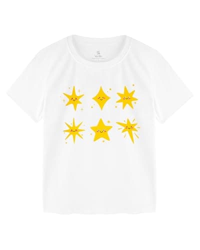 Stelle Girls T Shirts Graphic Tees Short Sleeve Tshirts Crewneck Cute Summer Casual Basic Tops for Kids Teen(Golden Spark White,6-7 Years) - Image 1