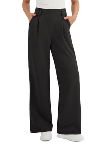 ATHMILE Womens Dress Pants Wide Leg Pull On Stretchy Work Pants Women High Waisted Business Casual Trousers with Pockets Black - Image 1