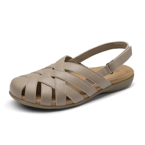 Rihero Closed Toe Walking Sandals Women Casual Flat Adjustable Ankle Strap Summer Sandals for Women with Arch Support for Travel Work Teachers Taupe Taupe 8 - Image 1