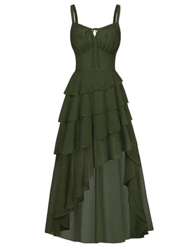 Scarlet Darkness Women's Renaissance Corset Dress 2026 Summer Asymmetrical Sundress Pirate Gothic Chiffon Dresses Olive Green XL - Image 1