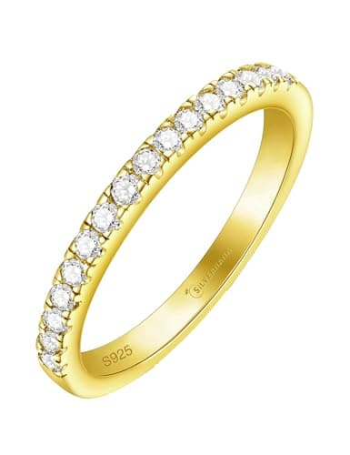 SILVERNANA 0.5ct Moissanite Wedding Band for Women Gold Plated Sterling Silver 2.5MM Width Thick Stackable Half Eternity Ring for Her Size 7