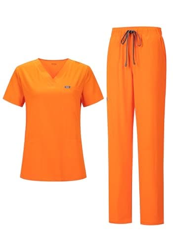 YEZEX Women's Scrub Set, V-Neck Top & Straight Leg Pants w/ 6 Pockets, Medical Scrubs Top & Pants - Image 1