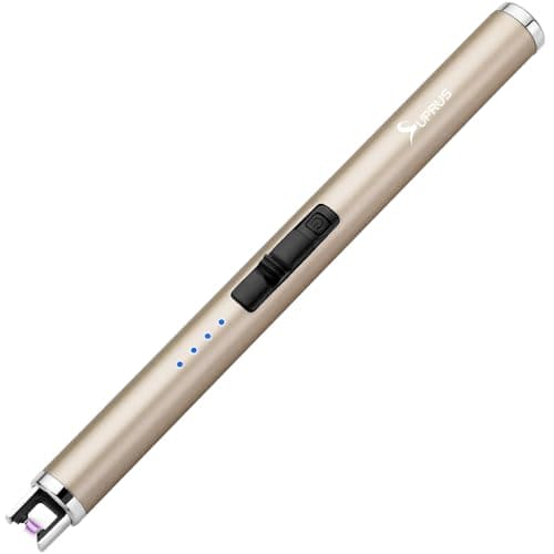 SUPRUS Electric Lighter Candle Type C Rechargeable Lighter with Upgraded LED Battery Display Safety Switch Flameless Plasma Windproof for Candle Cooking BBQs Fireworks (Champagne Gold) - Image 1