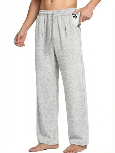 Crastimo Mens Loose Straight Leg Yoga Pants Elastic Drawstring Waist Lightweight Lounge Daily Wear Running Workout Gym Hiking Outdoor Activities Light Gray XXL - Image 1