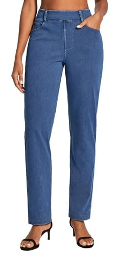 IUGA Straight Leg Jeans for Women Stretchy Pull On Sweatpant Jeans Women High Waisted Bootcut Jean Trendy Denim Pants Light Blue - Image 1