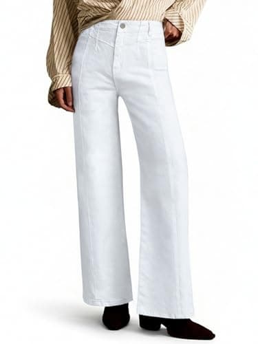 PEIHOT Wide Leg Jeans for Women High Waisted Straight Leg Stretchy Jeans Seamed Paneling Denim Pants Fall White - Image 1