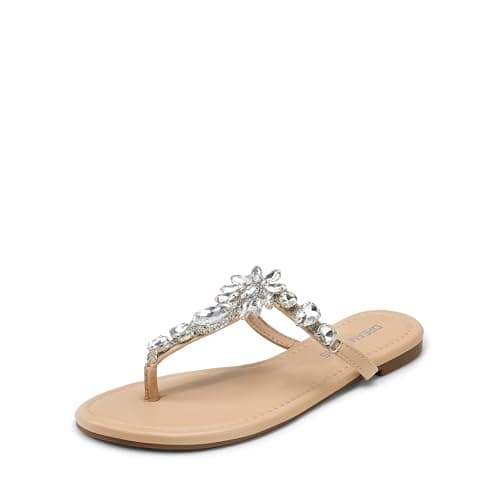 DREAM PAIRS Flip Flops for Women Dressy Rhinestone T-Strap Thong Sandals for Summers Dress Beach,Size 9.5,Nude,DWUMFF2502 - Image 1