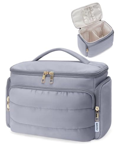 WANDF Travel Toiletry Bag for Women, Wide-open Large Makeup Bag with Handle, Puffy Makeup Organizer for Toiletries, Cosmetics, Accessories, Essentials (Slate Blue) - Image 1